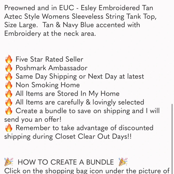 Esley Embroidered Tan Aztec Style Womens Sleeveless Top, Size Large - Picture 11 of 11